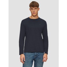 Tricou cu maneca lunga barbati, decolteu la baza gatului, logo, Bleumarin, S
