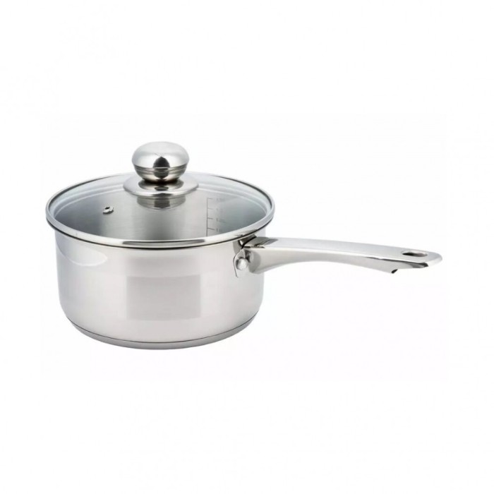 Cratita din inox cu capac sticla, 1.5litri, 16cm,fund termic multistrat, Kinghoff
