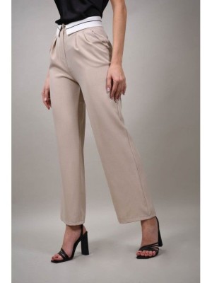 PANTALONI FULL LEGHT CU TALIE COMBINATA ESTELLE S Bej foto