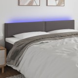 VidaXL Tăblie de pat cu LED, gri, 180x5x78/88 cm, piele ecologică