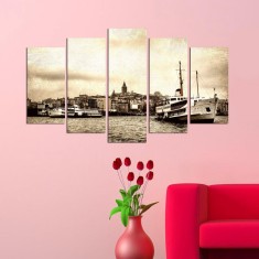 Tablou MDF ( 5 buc ) istanbul Galata, Multicolor, 60x110 cm