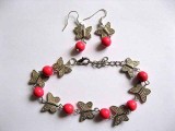 Set bijuterii cu howlite roz fluturasi 29072