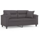 Cumpara ieftin Canapea cu 2 locuri cu pernute, gri, 140 cm, piele ecologica