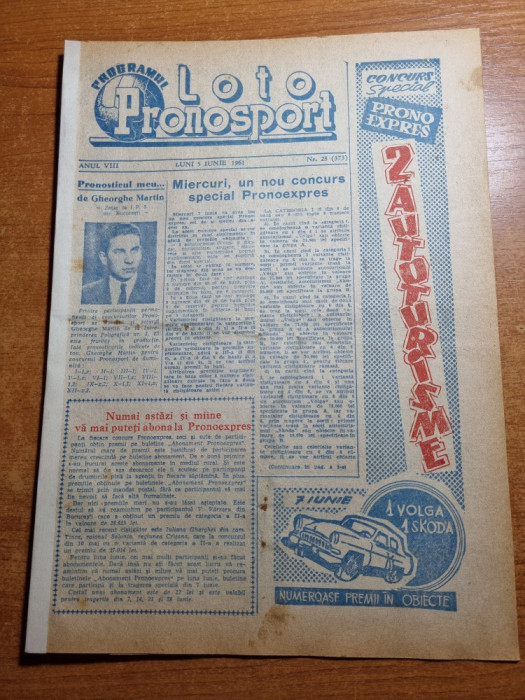 Loto pronosport 5 iunie 1961-etapa divizei A la fotbal