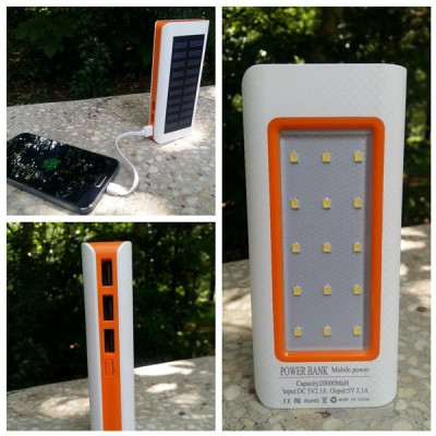 Baterie externa solara 20000 mAh Power Bank cu acumulator si 3 porturi USB tip C foto