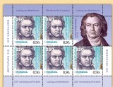 ROMANIA 2020 Ludwig van Beethoven -250 ani Minicoli 5 timbre+1 vinieta LP.2293, Nestampilat