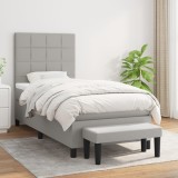 Cumpara ieftin Pat box spring cu saltea, gri deschis, 90x190 cm, textil