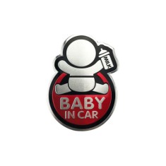 Abtibild &quot;BABY IN CAR&quot; fundal rosu forma in relief Cod:TS-125 Automotive TrustedCars