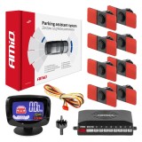 Set senzori parcare LED-Graf AMiO, 8 senzori negri interni 16,5 mm, afisaj cu buzzer, 12V, raza 0-2,5 m, 40KHz