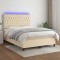 vidaXL Pat cu arcuri, saltea și LED, crem, 140x190 cm, textil 3135114