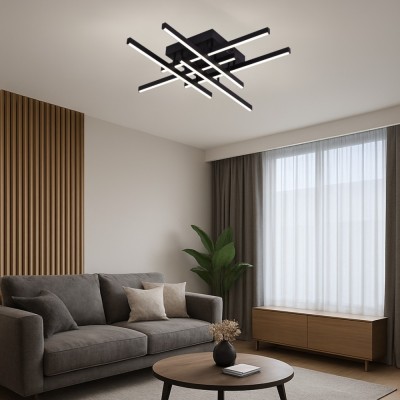 Lustra LED cu Telecomanda Aroldo, 63W, 6 Elemente, Liniara, lumina Rece/Calda/Neutra, Dimabila, Negru foto