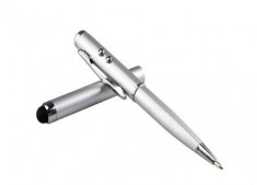 Stylus Pen Argintiu 4 in 1 pt touch capacitiv cu Laser, Lanterna si Pix foto