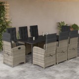 VidaXL Set mobilier grădină cu perne, 9 piese, gri deschis, poliratan