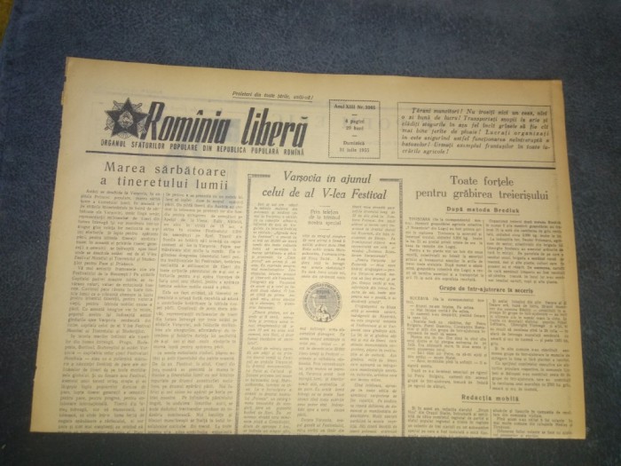 ZIARUL ROMANIA LIBERA 31 IULIE 1955
