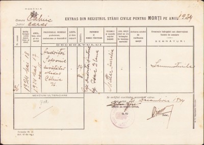 HST A2194 Extras registrul stării civile 1934 C&amp;acirc;lnic județul Caraș foto
