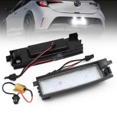 Set 2 Lampi LED Numar Inmatriculare Auto 18SMD 6000K Plug &amp; Play Toyota Yaris RAV4 Auris Aygo Corolla Avalon Scion Fara Eroare Canbus Lumina Alba Pute