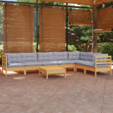 Set mobilier de gradina cu perne gri, 8 piese, lemn masiv pin GartenMobel Dekor, vidaXL