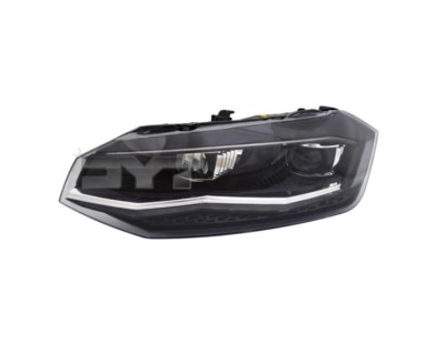 Far VW POLO, 09.2017-, partea stanga, TYC, cu LED daytime running light; LED; reflector silver rim; fara unitate control LED; cu motor; LED, foto