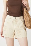 Medicine pantaloni scurti din bumbac culoarea bej, cu imprimeu, medium waist