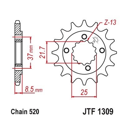 Pinion fata 13 dinti pas lant 520 - Adly Hurricane 550 - Honda TRX 400 - XR 600 R - XR 650 L - Polaris Predator - Outlaw 500cc foto