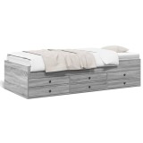 Cumpara ieftin Pat de zi Gossi cu sertare, 90x190 cm, gri sonoma, lemn prelucrat, canapea extensibila, spatiu depozitare