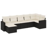 Cumpara ieftin Set canapele de gradina cu perne, 7 piese, negru, poliratan