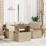 Cumpara ieftin Set de dining pentru grădină, 5 piese, cu perne bej din rattan sintetic și acacia