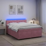 Cumpara ieftin Pat box spring cu saltea si LED Roz 140 x 200 cm Catifea