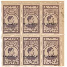 Romania, LP V.7a/1947, Fundatia Carol-supr. negru, h. gri, dant., bloc 6, MNH