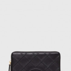 Tory Burch portofel de piele Fleming Soft Zip Continental Wallet femei, culoarea negru, 140344.001