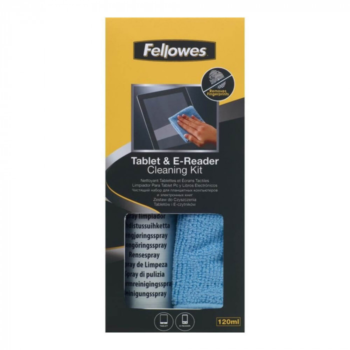 Set Curatare Fellowes pentru Tablete si E-Reader, Spray de Curatare, Panza din Microfibra, Set pentru Curatare Tablete, Kit Curatare Tablete, Solutii