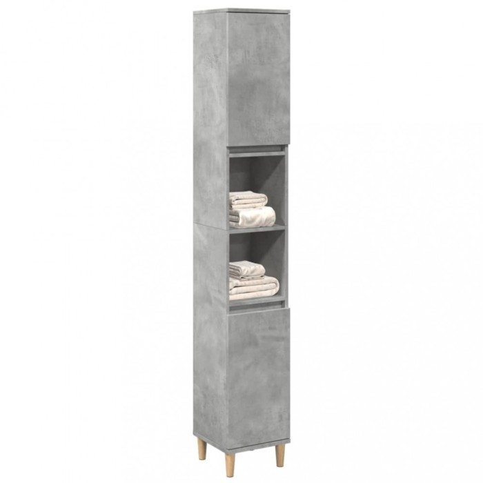 Gossi dulap de baie, gri beton, 30x30x190 cm, lemn prelucrat