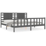 Cumpara ieftin Cadru pat cu tablie 200x200 cm, gri, lemn masiv