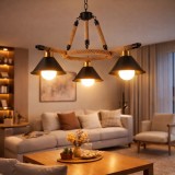 Lustra suspendata vintage LV571/3BK, 3xE27, maro, metal si sfoara