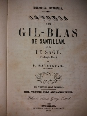 P. MATSUKOLU - ISTORIA LUI GIL-BALS DE SANTILLAN DE LA SAGE - VOL. 3-4 {1855} foto