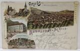 SALUTARI DIN BRASOV , CROMOLITOGRAFIE , MONTAJ CU PATRU IMAGINI , CARTE POSTALA , CLASICA , DATATA 1899