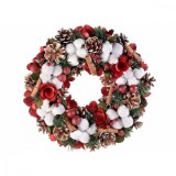 Cumpara ieftin Coronita Craciun decorata cu brad artificial si flori bumbac &Oslash; 33 cm