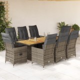 vidaXL Set mobilier grădină cu perne, 9 piese, gri, poliratan 3276733