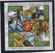NORFOLK ISLAND 2003 Recoltarea semintelor de Palmier Bloc cu 4 timbre MNH** foto