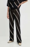 Samsoe Samsoe pantaloni de bumbac SAISHA culoarea negru, lat, high waist, F24200029