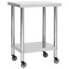 Masă lucru bucătărie inox vidaXL, 60x45x85 cm, cu roți și fr&acirc;nă, profesională HORECA, restaurant, școală