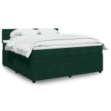 vidaXL Pat box spring cu saltea, verde &icirc;nchis, 180x200 cm, catifea 3290121