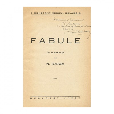 I. Constantinescu-Delabaia, Fabule, cu dedicație foto