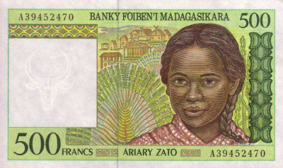 MADAGASCAR █ bancnota █ 500 Francs = 100 Ariary █ 1994 █ P-75a █ UNC necirculata foto