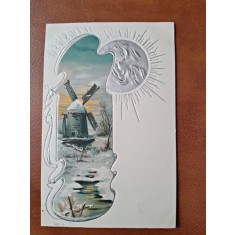 Carte postala, moara de vant, inceput de secol XX