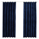 Cumpara ieftin Draperii opace cu carlige, 2 buc, albastru, 140x175 cm, catifea