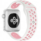 Cumpara ieftin Curea iUni compatibila cu Apple Watch 1/2/3/4/5/6/7, 42mm, Silicon Sport, Alb/Roz Pal