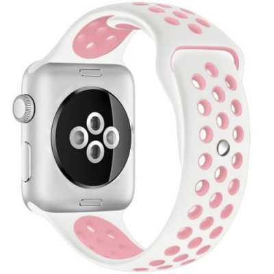 Curea iUni compatibila cu Apple Watch Ultra/SE/8/7/6/5/4/3/2/1, 42mm, Silicon Sport, Alb/Roz Pal foto