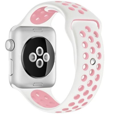 Curea iUni compatibila cu Apple Watch 1/2/3/4/5/6/7, 42mm, Silicon Sport, Alb/Roz Pal foto