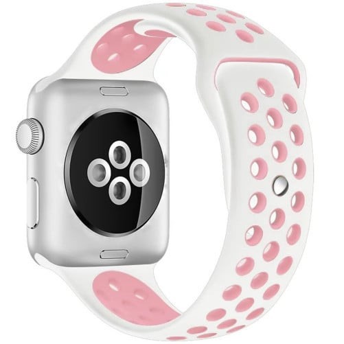 Curea iUni compatibila cu Apple Watch Ultra/SE/8/7/6/5/4/3/2/1, 42mm, Silicon Sport, Alb/Roz Pal